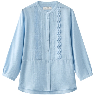 Marc O'Polo/MOP法式立体波浪裁边装饰来赛尔天丝长袖衬衫女上衣