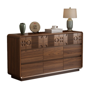 希木森实木斗柜卧室2026新款靠墙抽屉床尾储物柜立柜胡桃色六斗柜