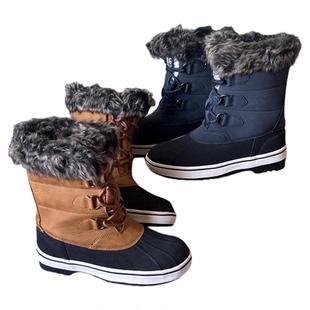 外贸户外靴雪地靴亲子款30码40码前系带加绒保暖防水防滑棉靴出口