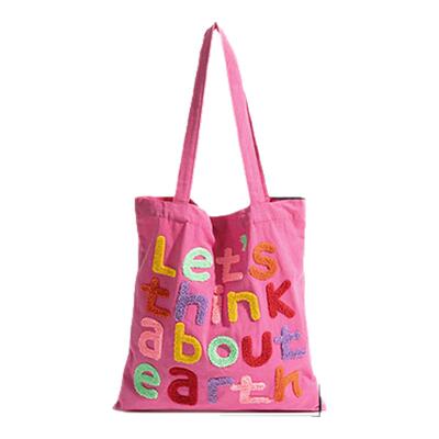 手提帆布包ins多巴胺彩虹刺绣