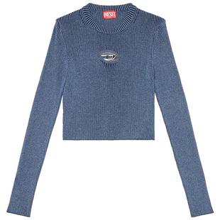 [折扣]DIESEL女士OVAL D蓝色修身长袖针织衫A148100ANAH