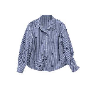 晶咕白标DADATATA【旧街游记】小格子花朵长袖衬衫女夏季胖mm上衣