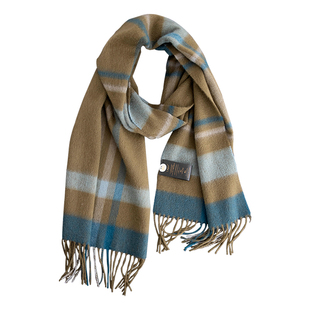 森林绿-高奢水波纹Cashmere纯山羊绒围巾女绿色格子围脖冬季高档