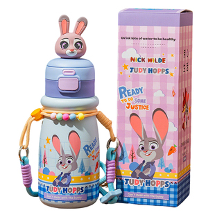 疯狂动物城朱迪儿童保温杯女高颜值吸管水杯学生上学专用便携水壶