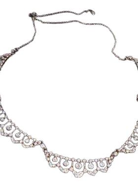 高定珠宝 波浪蕾丝裙摆宝石项链 流光溢彩 轻奢法式花边锆石颈链