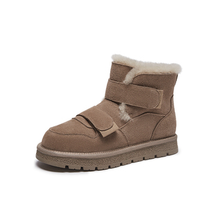 热风女鞋25冬新款女士棉鞋加绒保暖雪地靴松糕底舒适百搭冬靴女