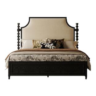 时余瑞莎冰柱床法式复古布艺床主卧实木床中古美式1米8双人床大床