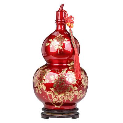 玄关风水葫芦摆件客厅红色大花瓶