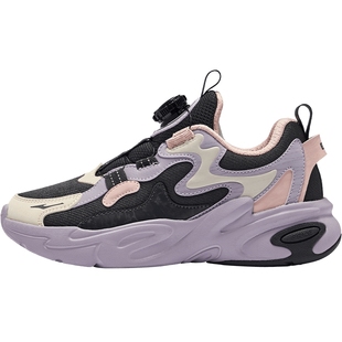 鸿星尔克女童鞋子2025冬款儿童运动鞋皮面加厚保暖旋钮跑鞋缓震