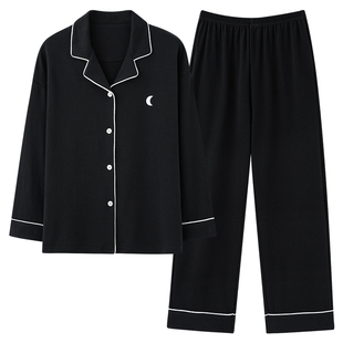 长袖纯棉睡衣女春秋季2025新款少女士黑色高级感秋冬家居服可外穿