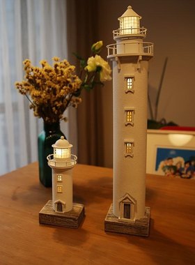 YBOX创意复古美式纯白发光风灯塔摆件旧送礼摆件家居海洋摆件做