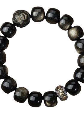 天然猫眼金曜石黑曜石生肖转运手