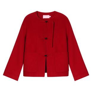 SALT.P可颜2024年冬季新款绵羊毛国风新中式圆领毛呢外套女宽松