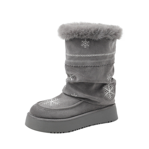 费尔岛刺绣雪地靴女加厚保暖