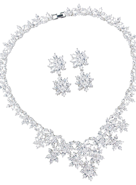 奢华雪花满钻锆石项链耳环套装