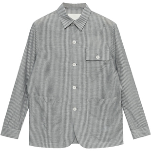 EHE男装 夏季新款灰色条纹亚麻日系简约宽松休闲衬衫式外套男