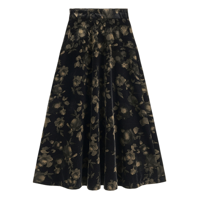 高定烫金丝绒半身裙中长款