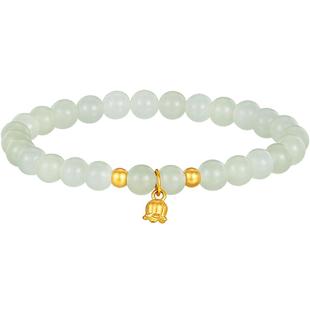 潮宏基铃兰花黄金和田玉手链足金手串手饰5D硬金生日礼物L