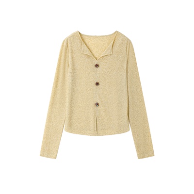 XWI欣未含苎麻浪漫度假简约长袖T恤女春季翻领肌理感气质显瘦上衣