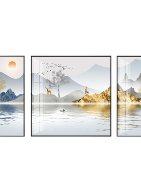 新中式风沙发背景墙靠山三联画