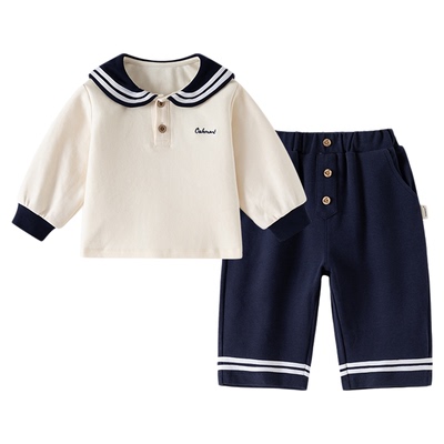 儿童海军风套装抗菌云柔棉两件套