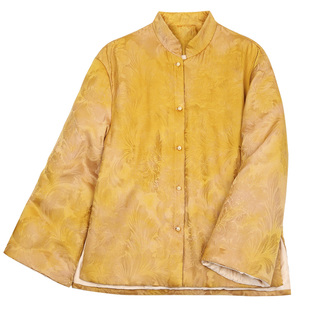 菲伊唐真丝花萝红云纱冬棉衣女上衣中式文艺复古改良唐装夹棉外套