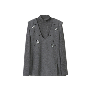 李子木秋冬新品上衣套装女长袖立领T恤打底衫休闲马甲叠穿两件套