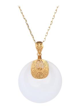 网红宫廷汉服饰配传承复古鎏金福字仿和田玉平安扣吊坠女款石玉坠