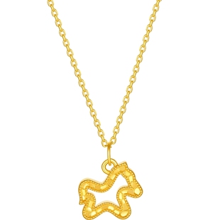 周六福黄金5d硬金吊坠女定价黄金碎碎冰生肖马颈饰本命年新年礼物