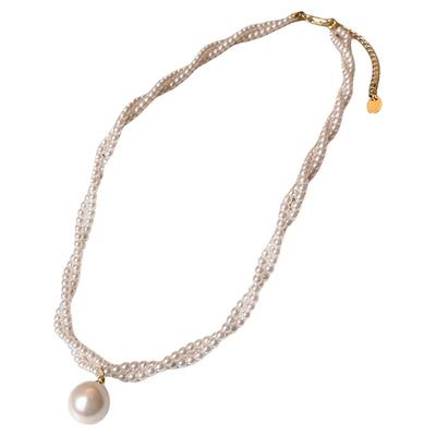 法式双层麻花珍珠项链毛衣链配饰