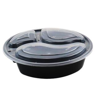 美式圆形三格一次性餐盒分格外卖打包盒两格四格长方形快餐盒黑色
