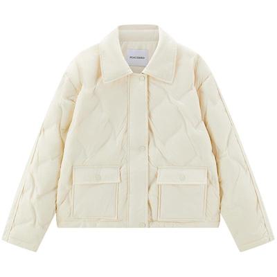 太平鸟女装压胶轻薄羽绒服款多巴胺无胆衬衫羽绒休闲外套短款