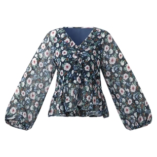 直降3折|歌莉娅真丝上衣女早秋流行穿搭桑蚕丝印花长袖