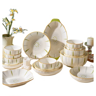 舍里釉下彩碗碟套装家用2026新款陶瓷碗盘组合乔迁新居餐具礼盒