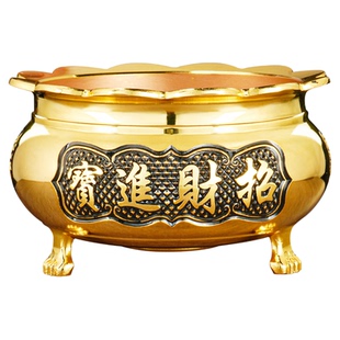 三足鼎炉纯黄铜合金香炉居家室内招财神爷三脚上香供奉佛具供插香