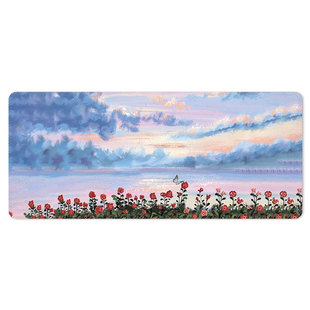 油画风超大鼠标垫键盘垫风景夕阳唯美定制女锁边办公垫手防滑动漫