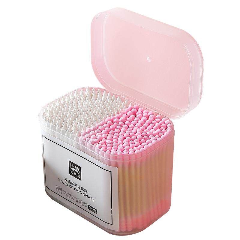 化妆用棉签棉棒陶耳朵家用一次性双头木棒盒装长棉花棒清洁卫生棉
