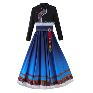 新款藏族风舞蹈服演出服女渐变色学生艺考大摆裙民族练习表演服装