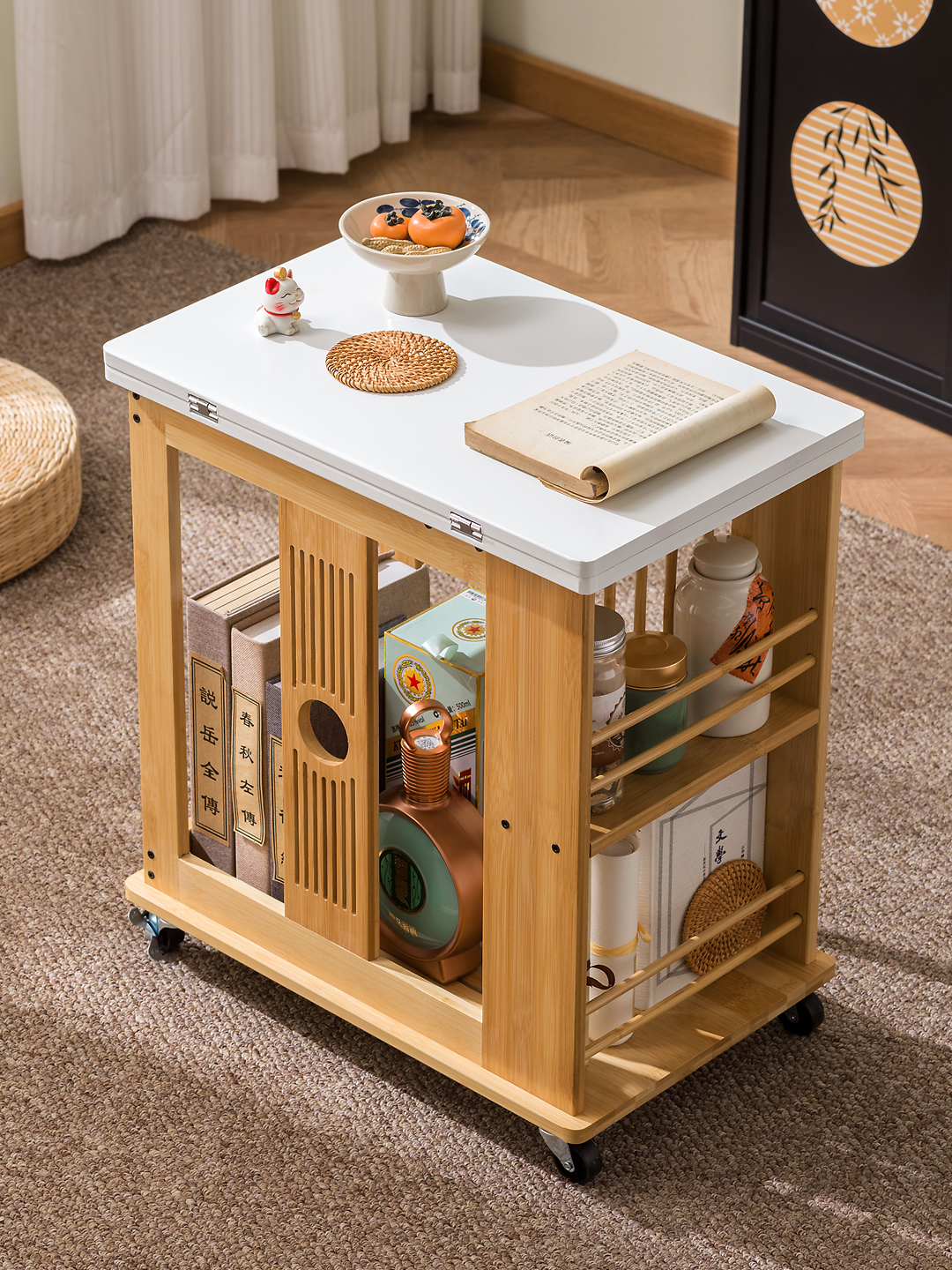 创意可折叠茶几小户型家用客厅沙发边几阳台移动推车角几餐桌两用