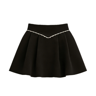 DPLAY2026春季黑色半身裙女高腰气质复古时尚好看短裙A字裙伞裙女