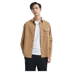 古鲨黄色天丝港风长袖衬衫男简约休闲宽松衬衣外套2026春装新款