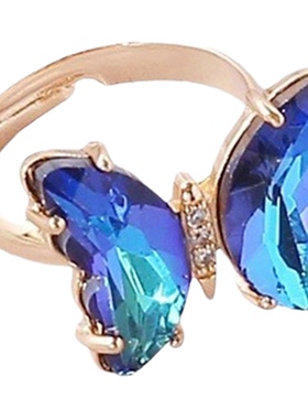儿童蝴蝶戒指渐变幻彩水晶指环