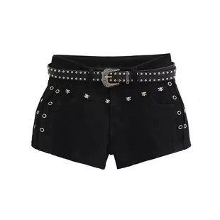 李李服饰加绒低腰铆钉丰胯牛仔超短裤女2025冬季新款紧身显瘦热裤