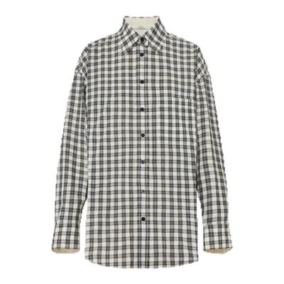 it :orange forest高圆圆同款黑白格纹羊毛长袖衬衫格子衬衣上衣