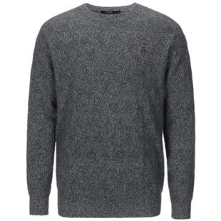 皮皮狗秋冬新款圆领双股双色加厚绞花男士套头针织羊绒衫毛衣