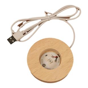 实木发光水晶球木质底座圆形小夜灯座暖光白光led插电usb床头台灯