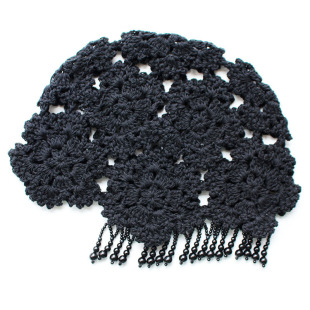 复古异域珍珠长流苏时装帽子手钩花朵针织包头帽女春头巾帽瓜皮帽