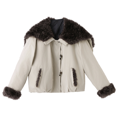 2025新款保暖羊羔毛大翻领短款羽绒服女独特洋气超好看的冬装外套