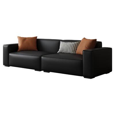 意式极简豆腐块真皮沙发直排三人