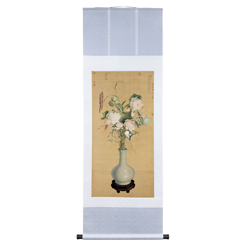 郎世宁新中式花鸟卷轴挂画
